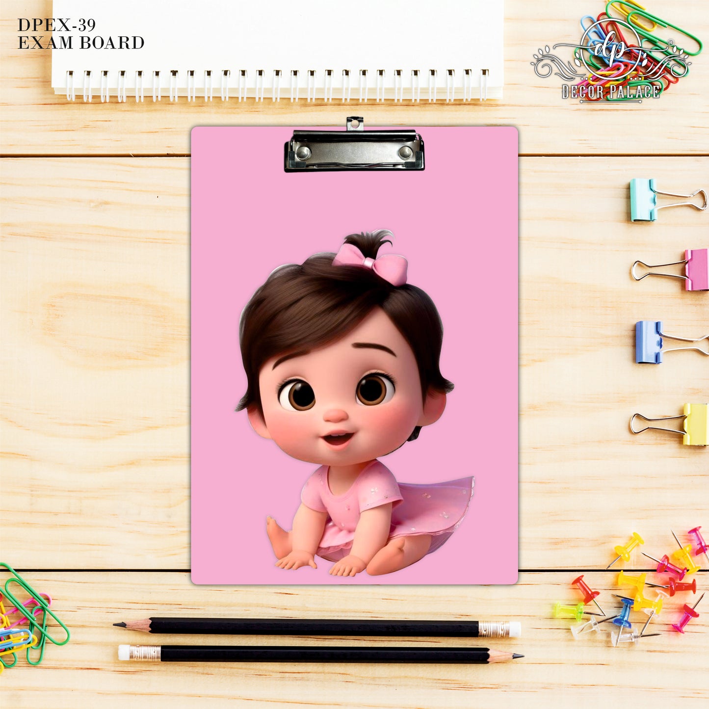 Cute Baby Girl Clipboard – Pink Theme Cartoon Art