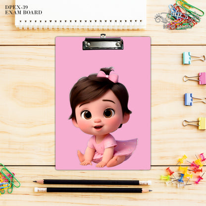 Cute Baby Girl Clipboard – Pink Theme Cartoon Art