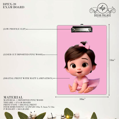Cute Baby Girl Clipboard – Pink Theme Cartoon Art