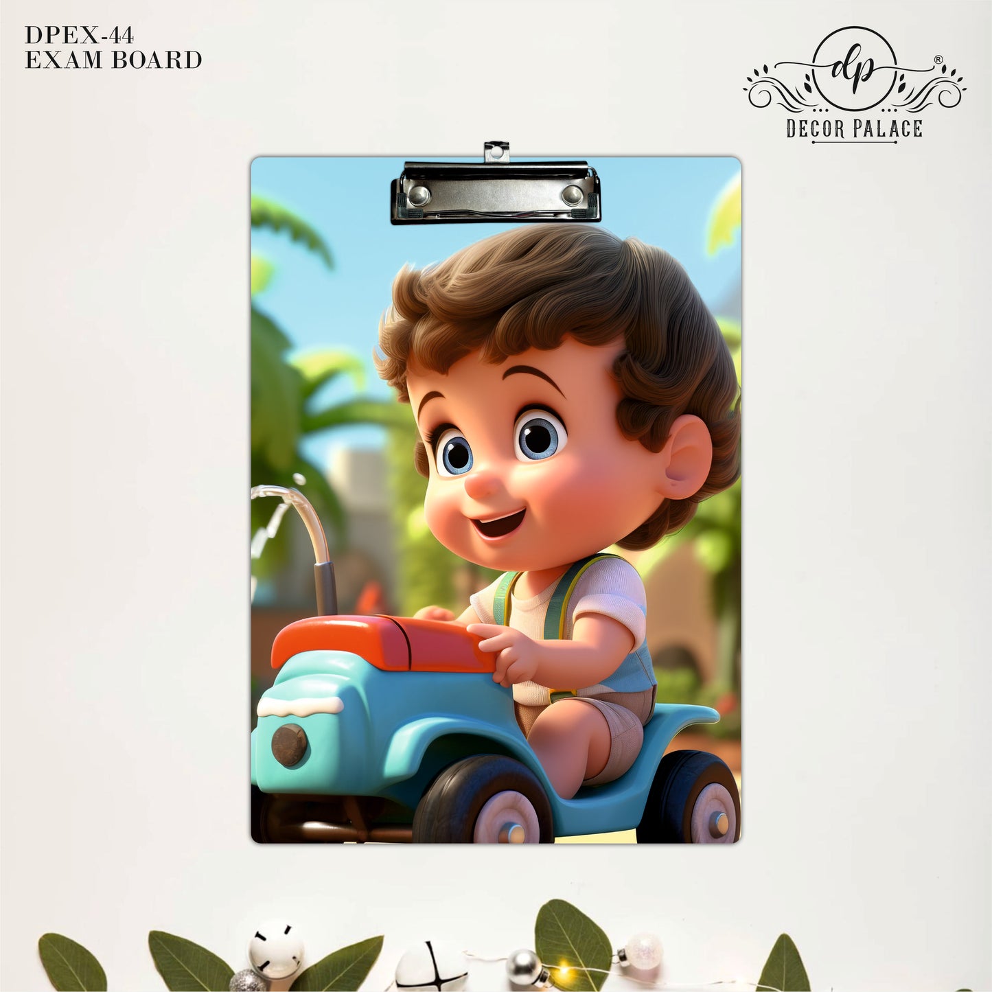 Cute Baby Boy Riding Toy Car Writing Pad Clipboard