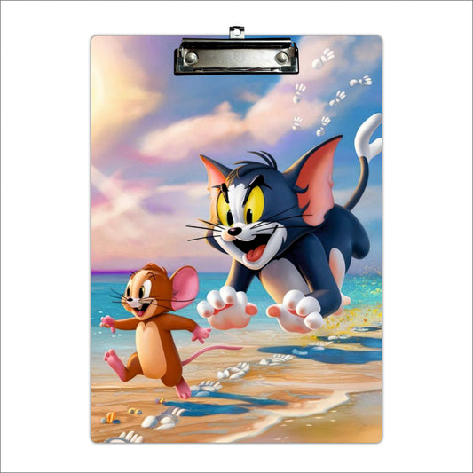 Seaside Chase Clipboard – Playful Cartoon Character Design
