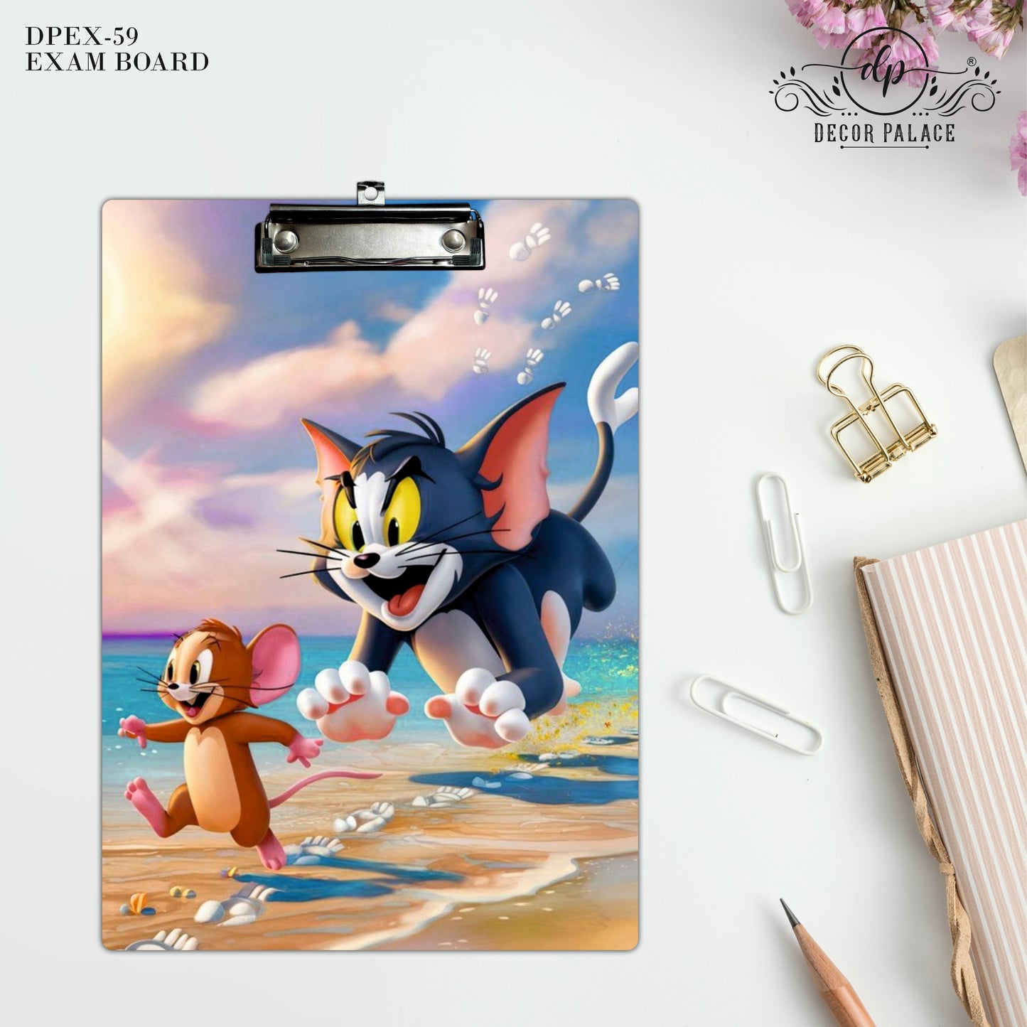 Seaside Chase Clipboard – Playful Cartoon Character Design