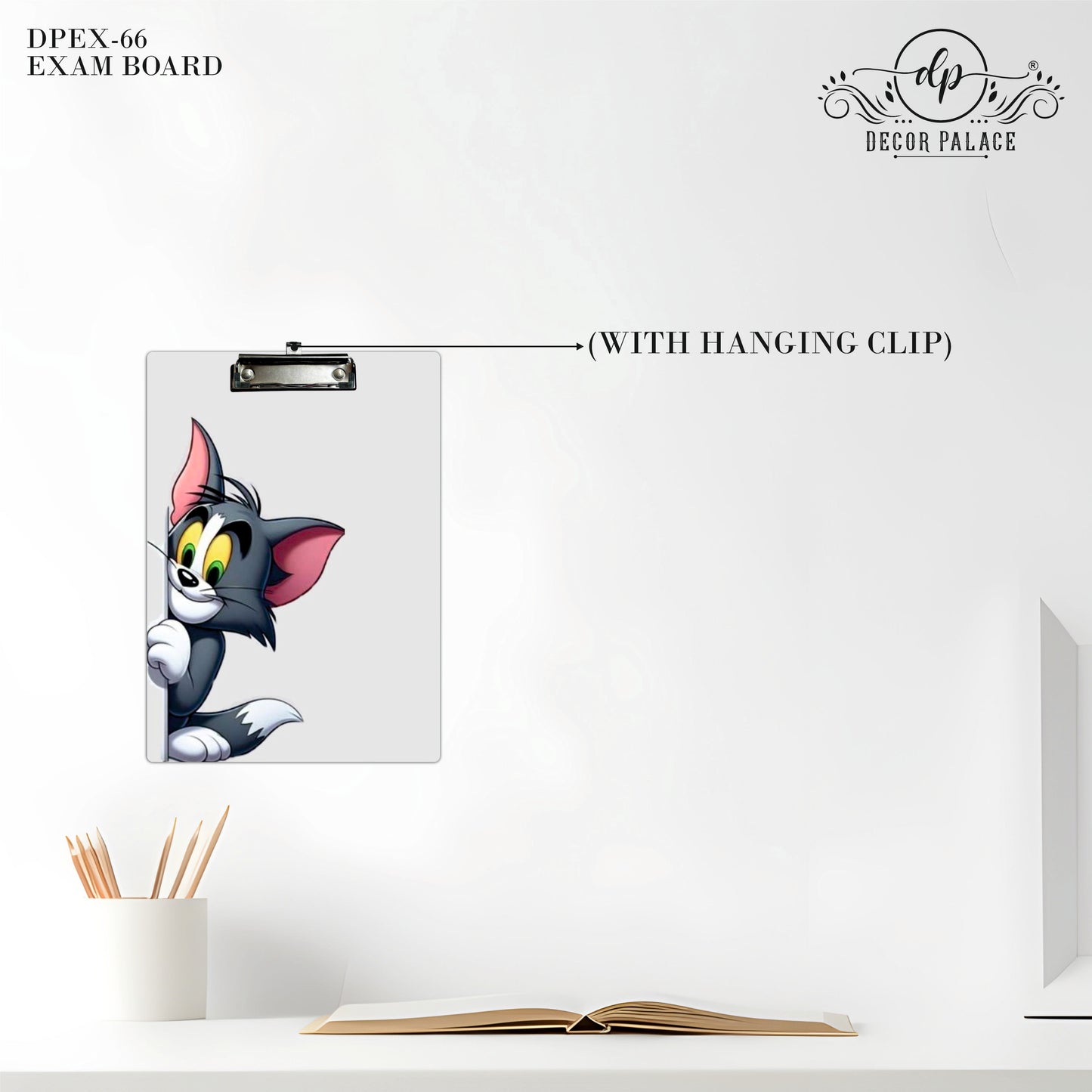 Cute Grey Cat Clipboard – Playful Cartoon Illustration
