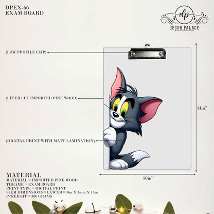 Cute Grey Cat Clipboard – Playful Cartoon Illustration