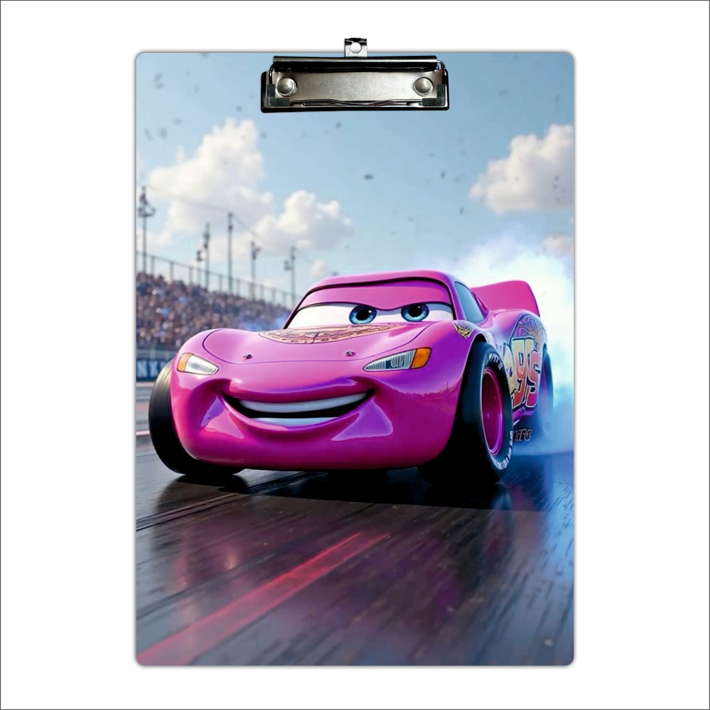 Pink Racing Car Clipboard – Speed Champion Cartoon Art