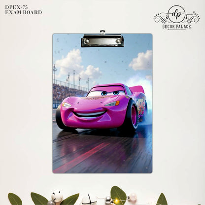 Pink Racing Car Clipboard – Speed Champion Cartoon Art