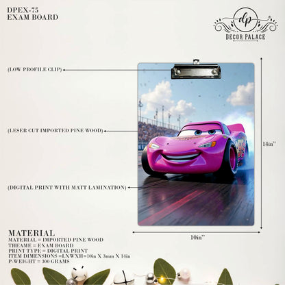 Pink Racing Car Clipboard – Speed Champion Cartoon Art