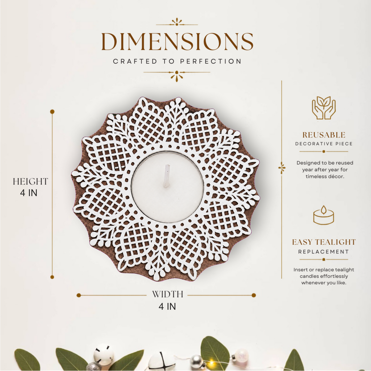 Intricate Mandala Wooden Tea Light Candle Holder