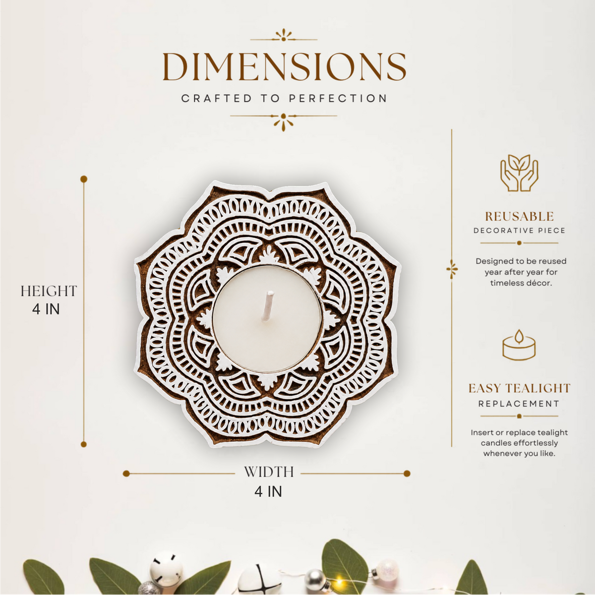 Traditional Mandala Wooden Tea Light Candle Holder