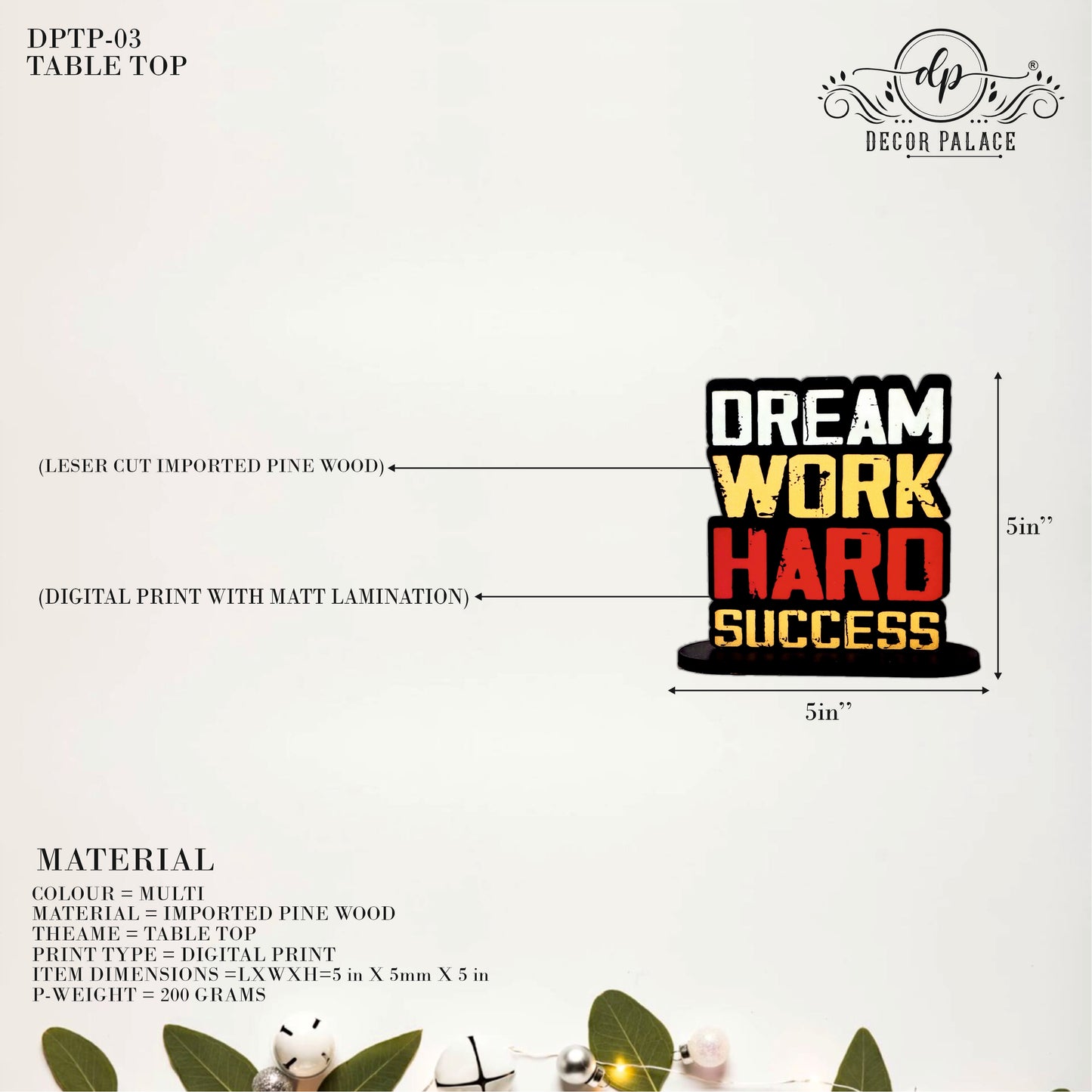Dream Work Hard Success Inspirational Table Top Decor