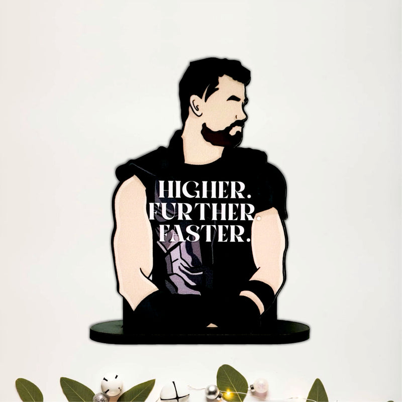 Higher. Further. Faster. Motivational Superhero Table Top Decor