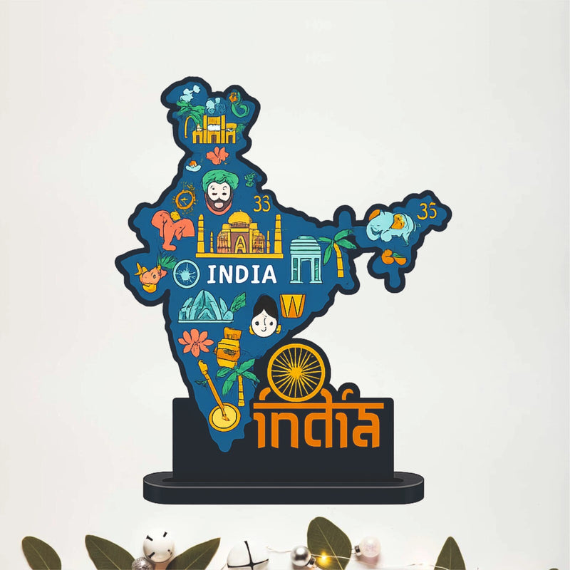 India Map Landmark Wooden Table Top Decor