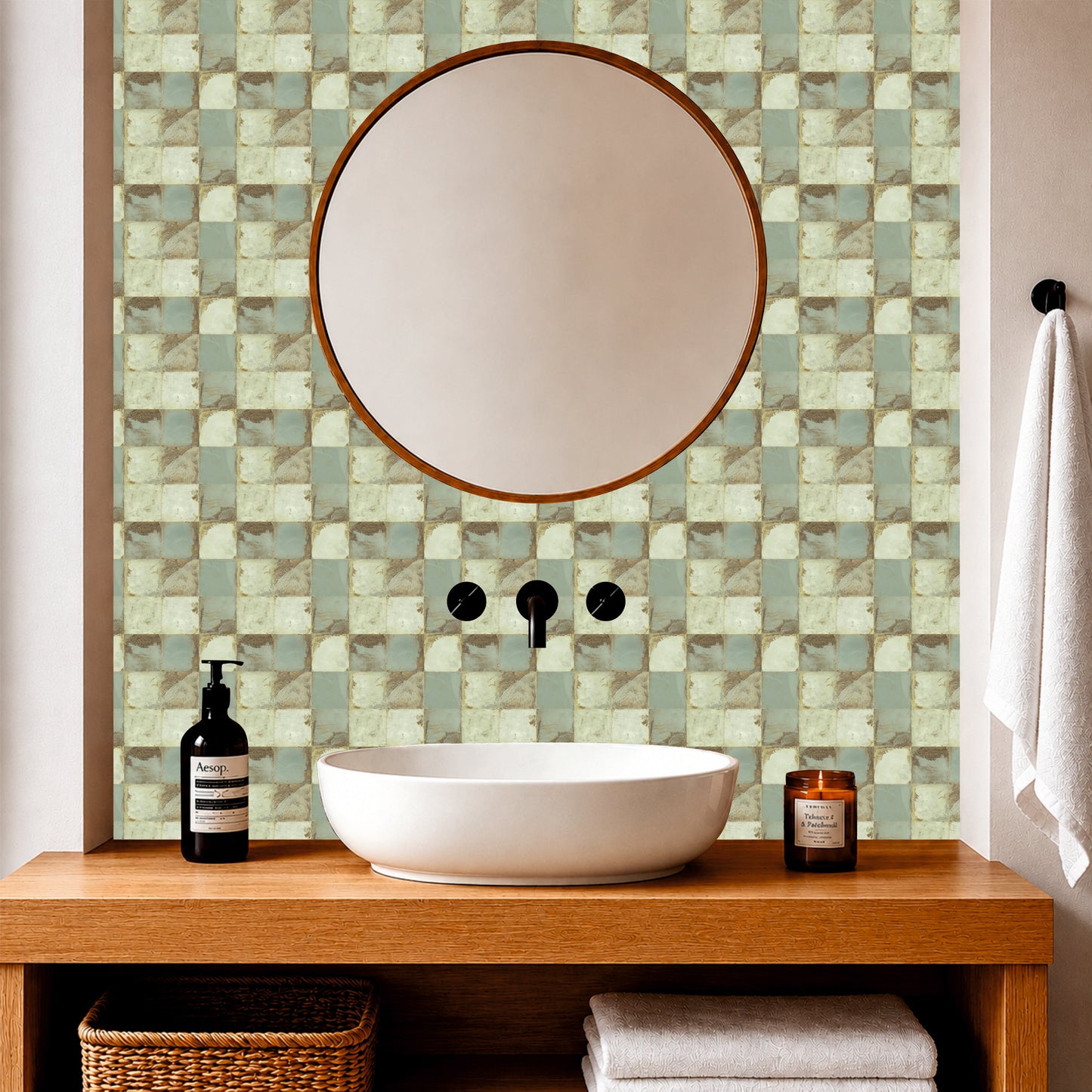 Vintage Sage Checker Tile Sticker