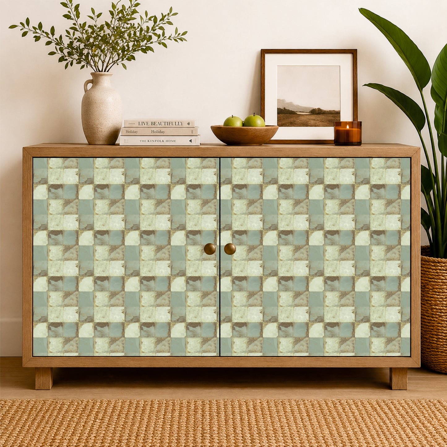 Vintage Sage Checker Tile Sticker