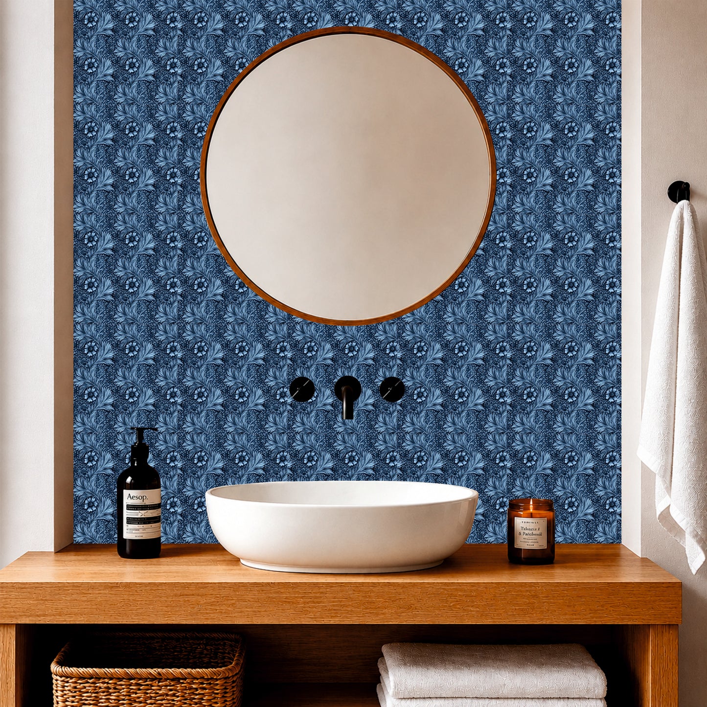 Midnight Blue Damask Tile Sticker