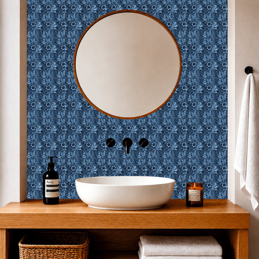 Midnight Blue Damask Tile Sticker