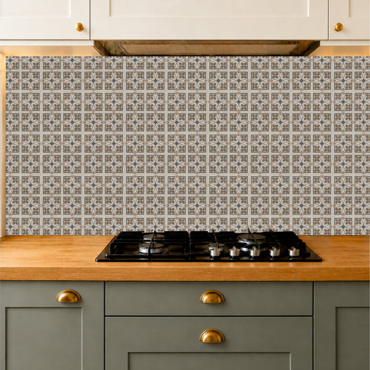 Vintage Taupe Floral Medallion Tile Sticker