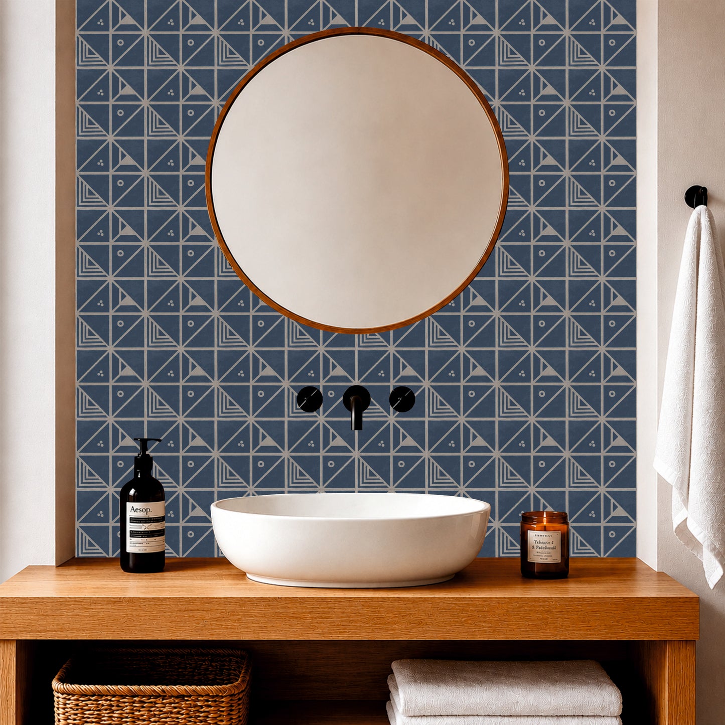 Contemporary Navy Mosaic Tile Sticker