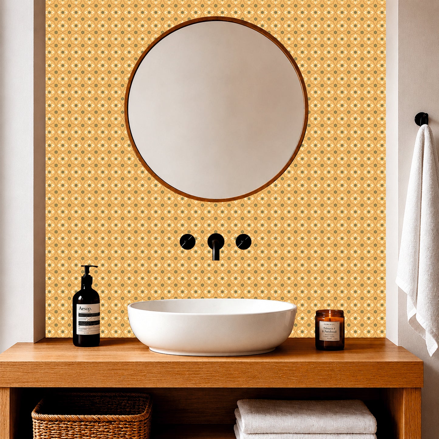 Golden Moroccan Floral Tile Sticker