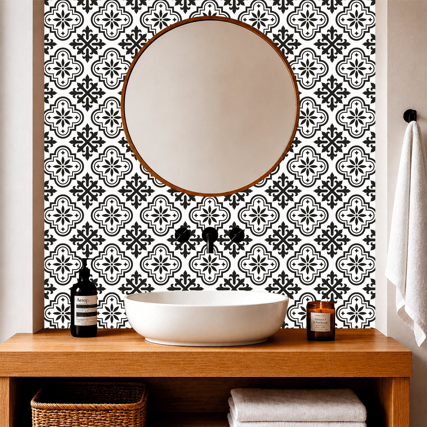 Monochrome Floral Mosaic Tile Sticker