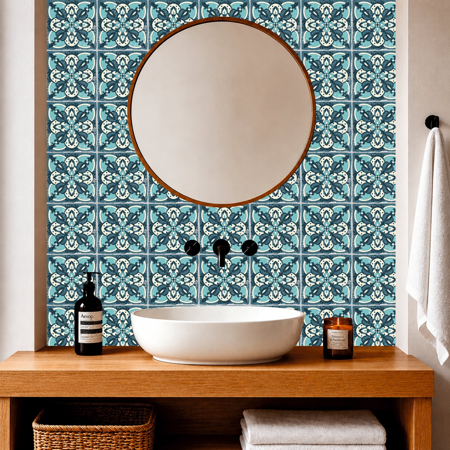 Vintage Teal Encaustic Tile Sticker