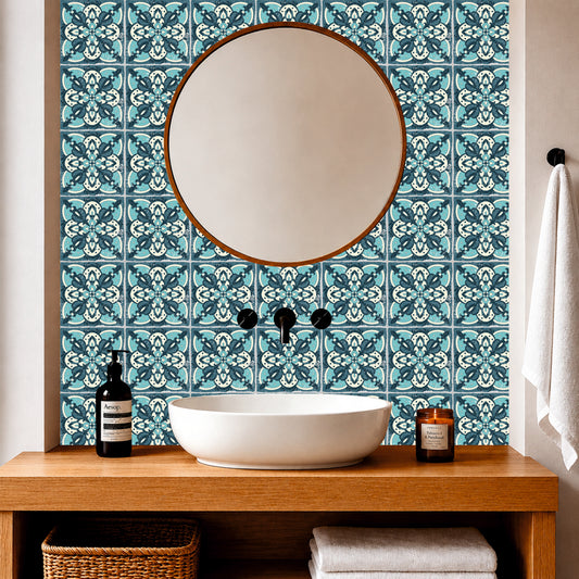 Vintage Teal Encaustic Tile Sticker