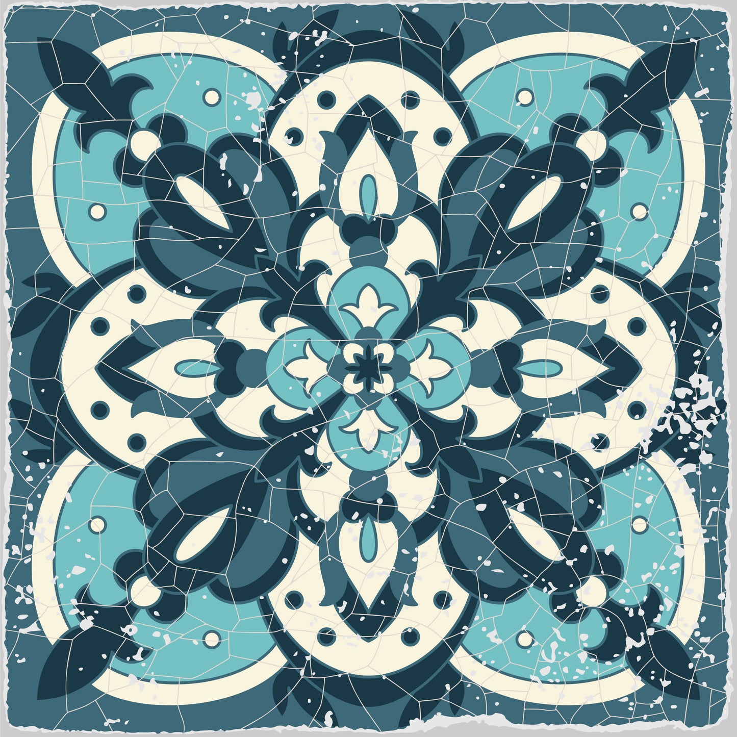 Vintage Teal Encaustic Tile Sticker