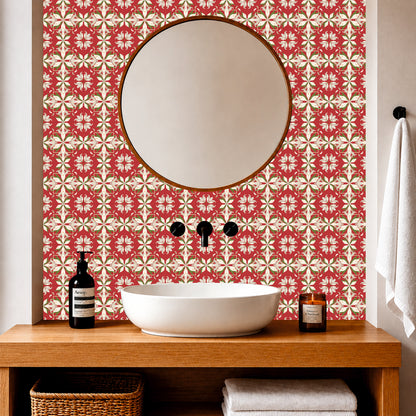 Terracotta White Lily Pattern Tile Sticker