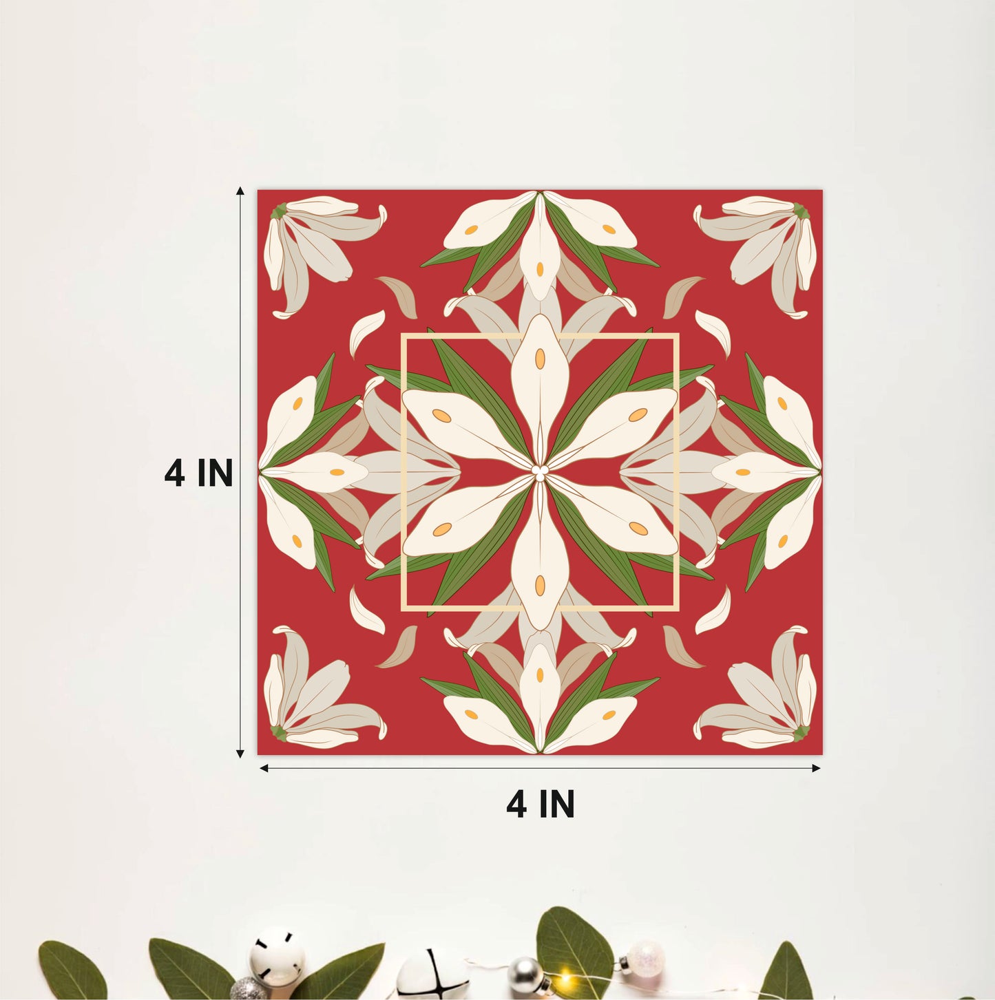 Terracotta White Lily Pattern Tile Sticker
