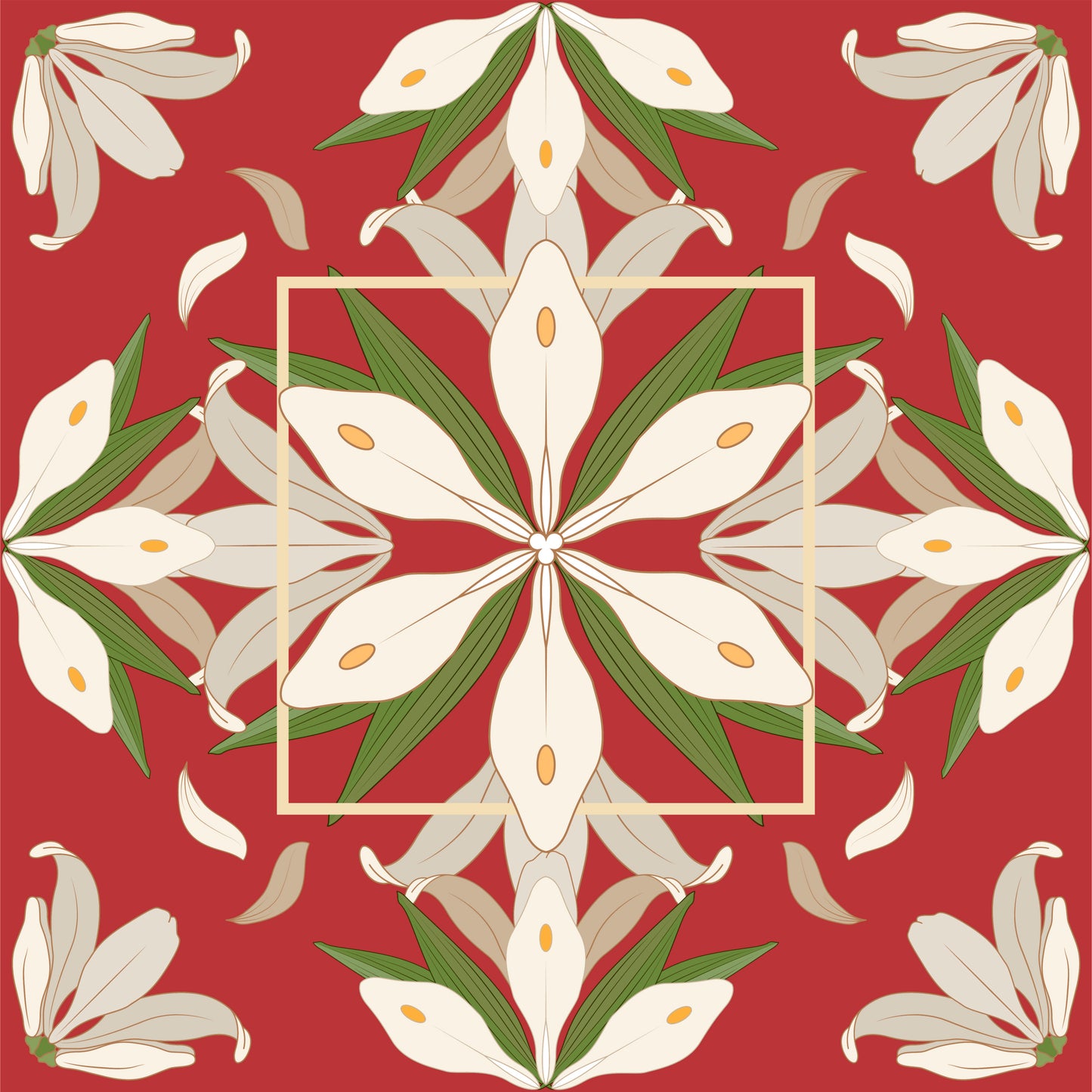 Terracotta White Lily Pattern Tile Sticker