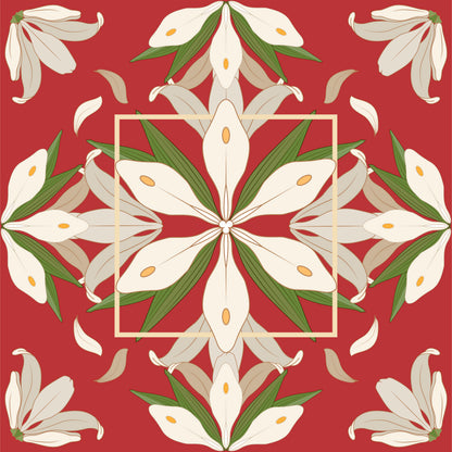 Terracotta White Lily Pattern Tile Sticker