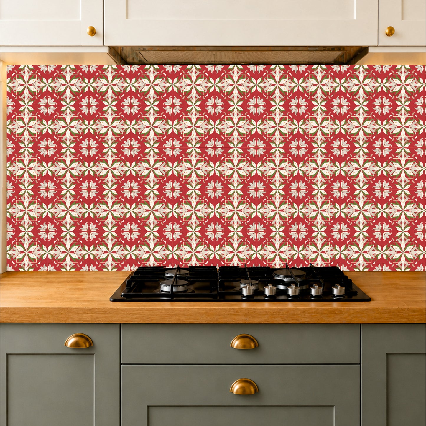 Terracotta White Lily Pattern Tile Sticker