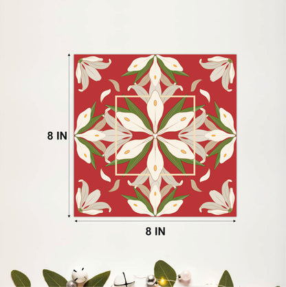 Terracotta White Lily Pattern Tile Sticker