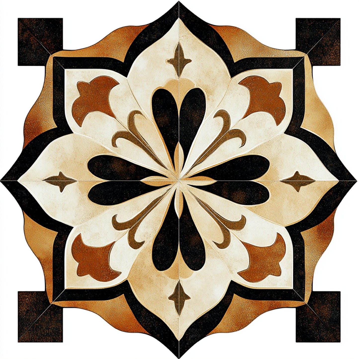 Vintage Black & Gold Floral Medallion Tile Sticker