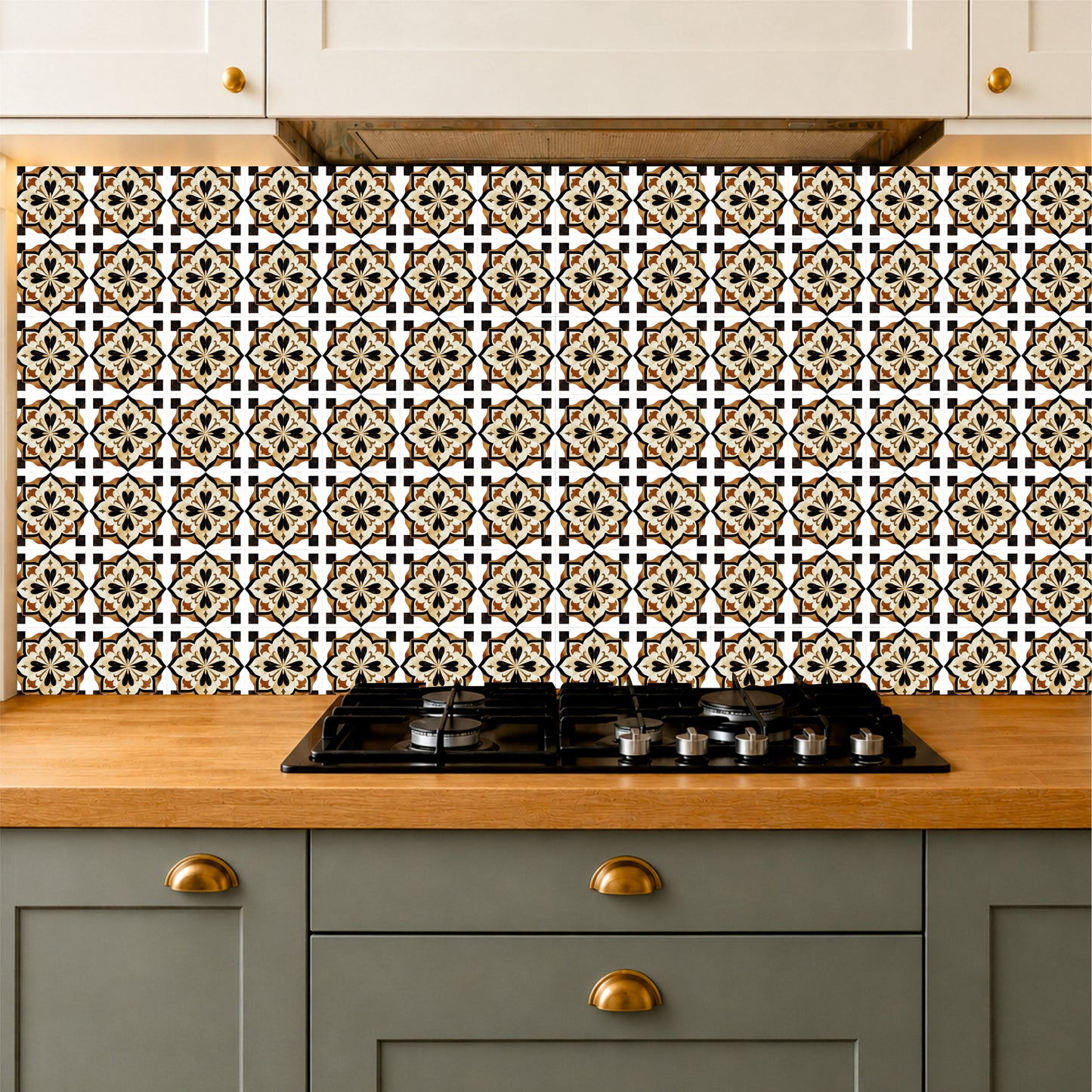 Vintage Black & Gold Floral Medallion Tile Sticker