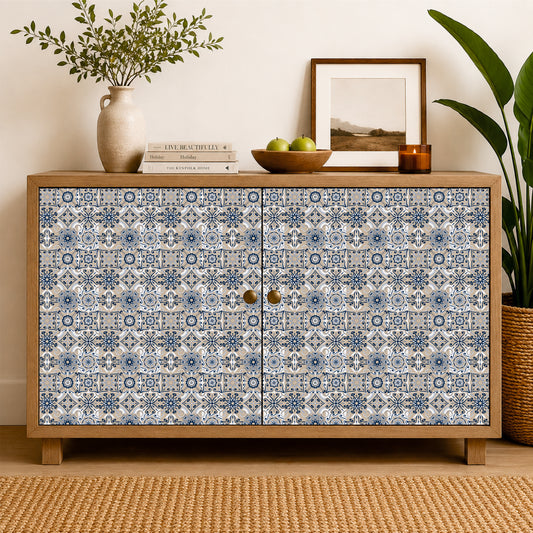 Vintage Blue Floral Patchwork Tile Sticker