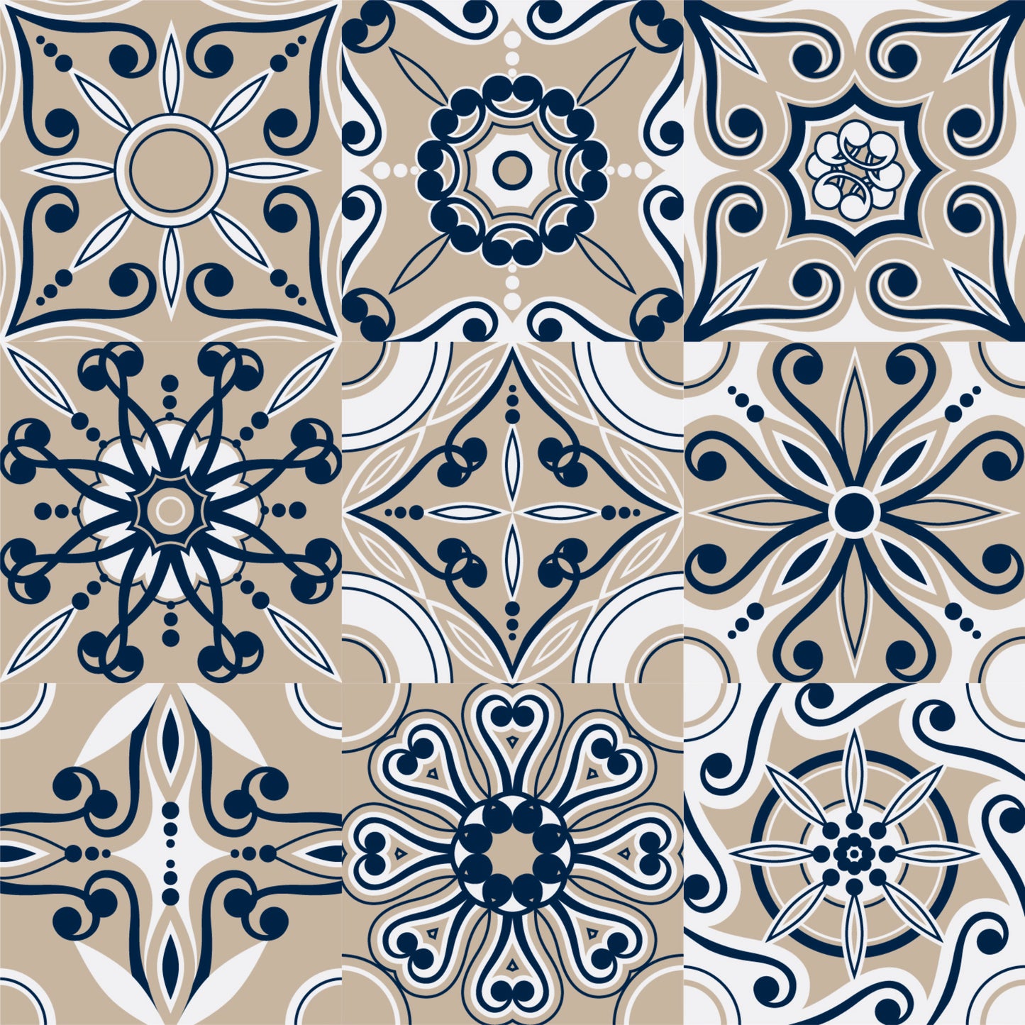 Vintage Blue Floral Patchwork Tile Sticker