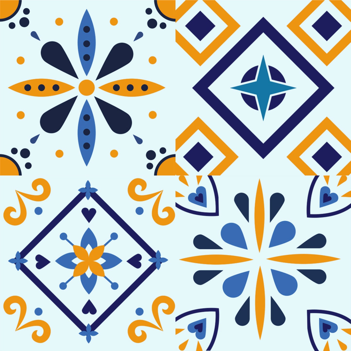 Blue & Mustard Patchwork Tile Sticker Set