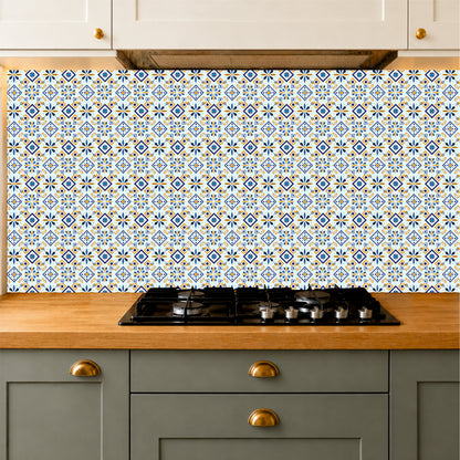 Blue & Mustard Patchwork Tile Sticker Set