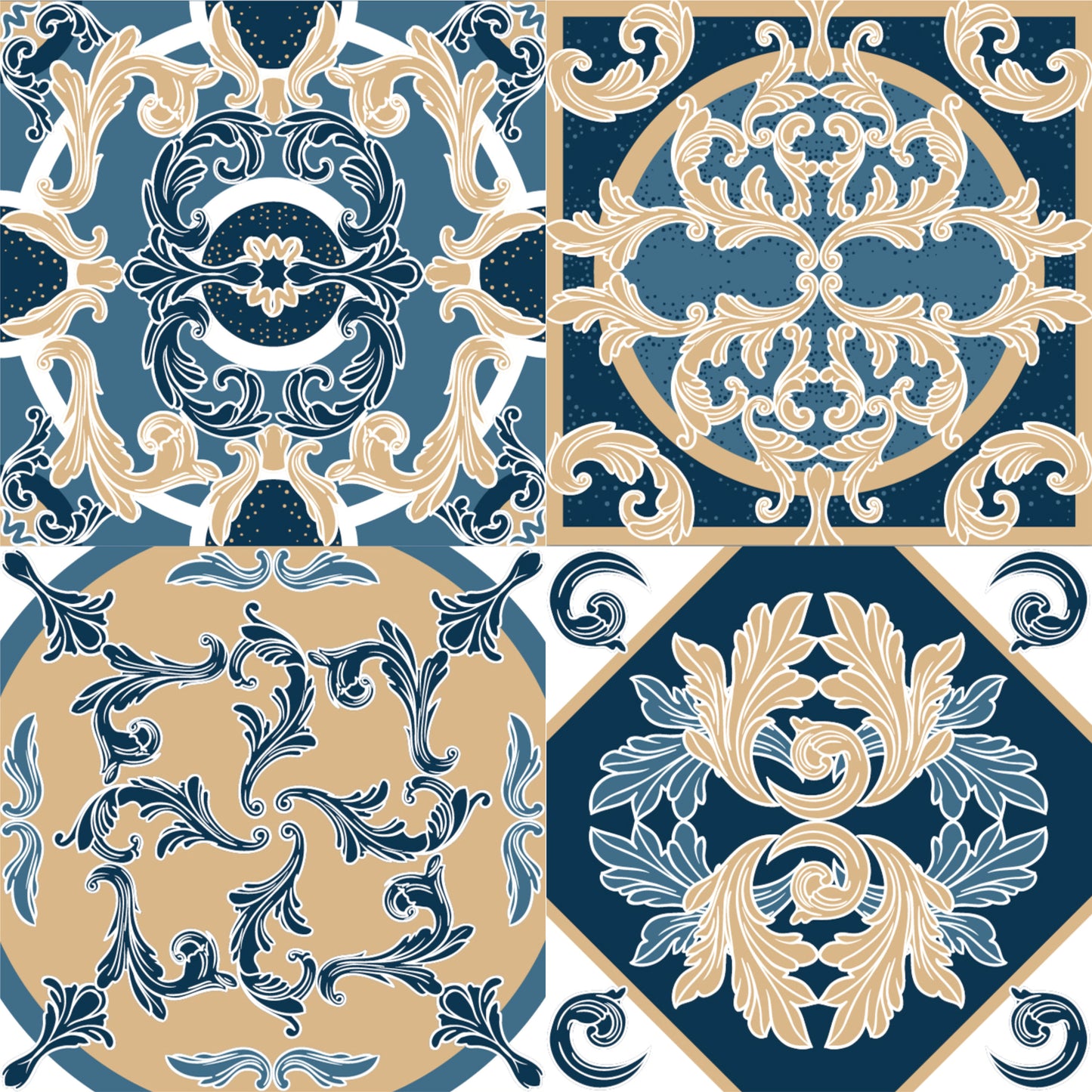 Royal Blue Baroque Patchwork Tile Sticker Set