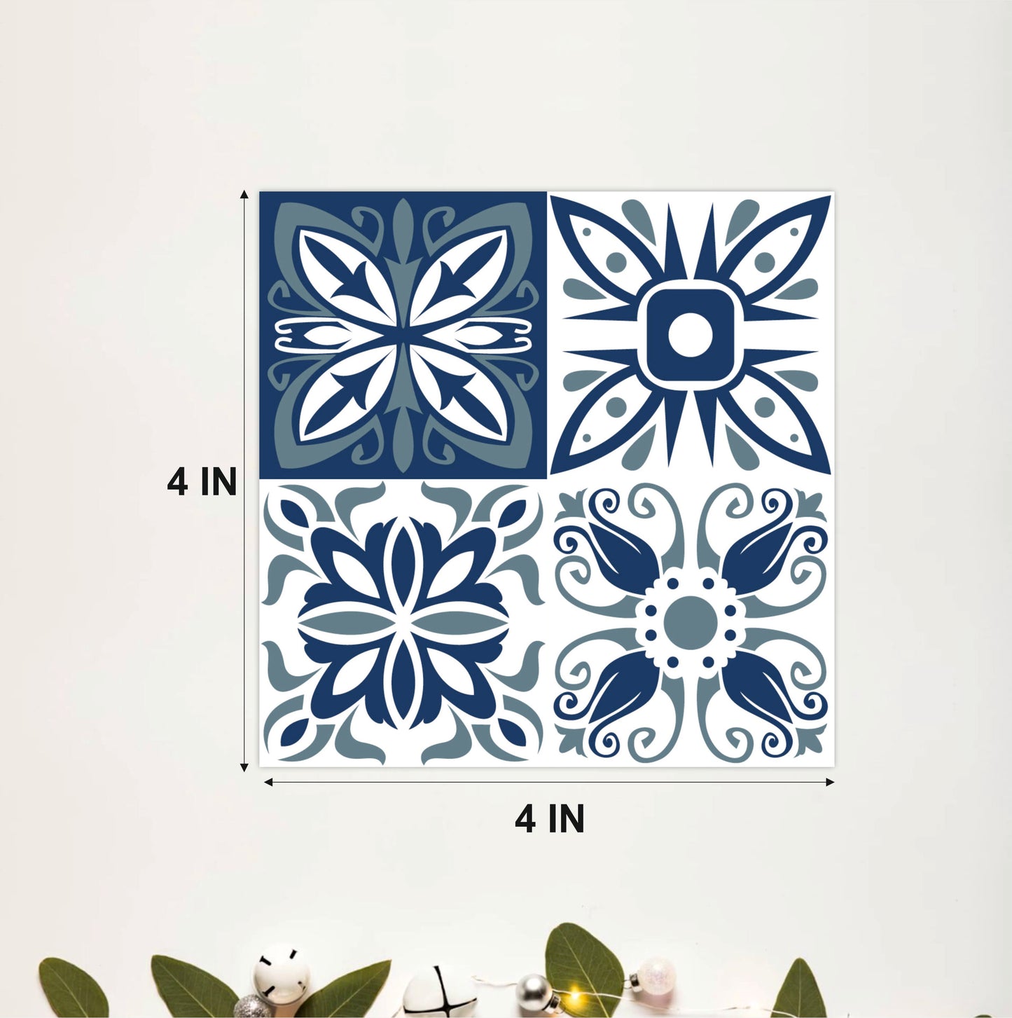 Blue Floral Patchwork Tile Sticker Set