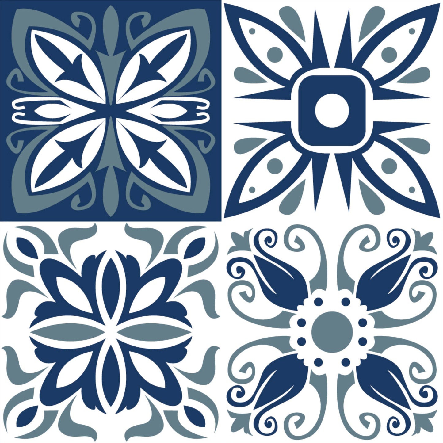 Blue Floral Patchwork Tile Sticker Set