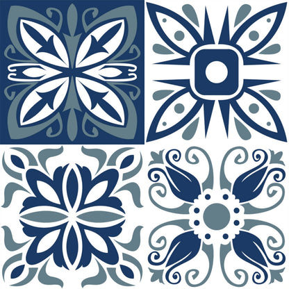 Blue Floral Patchwork Tile Sticker Set