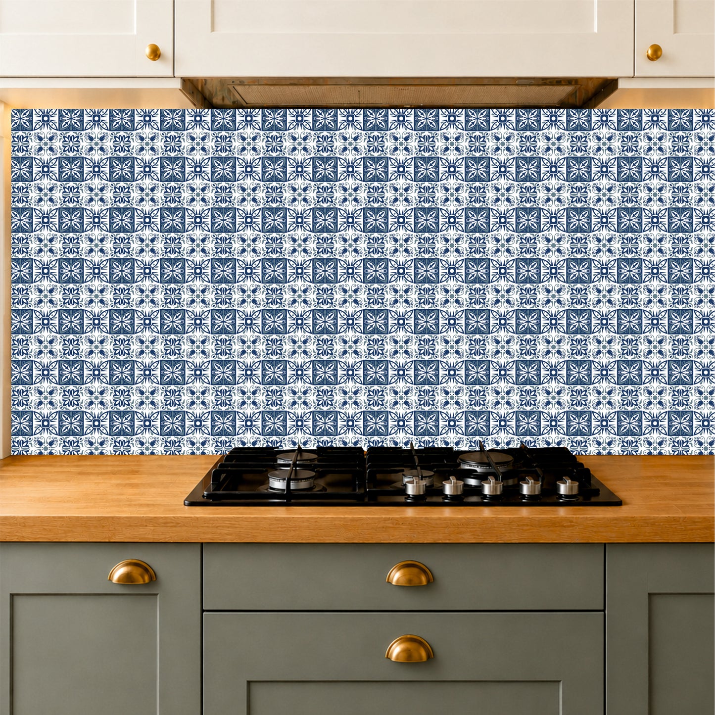 Blue Floral Patchwork Tile Sticker Set