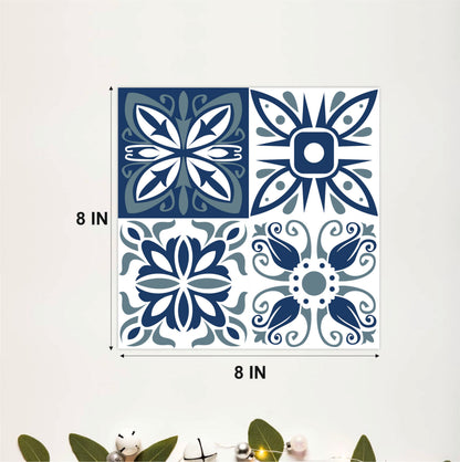 Blue Floral Patchwork Tile Sticker Set