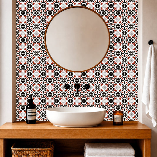 Vintage Red & Black Ornamental Tile Sticker
