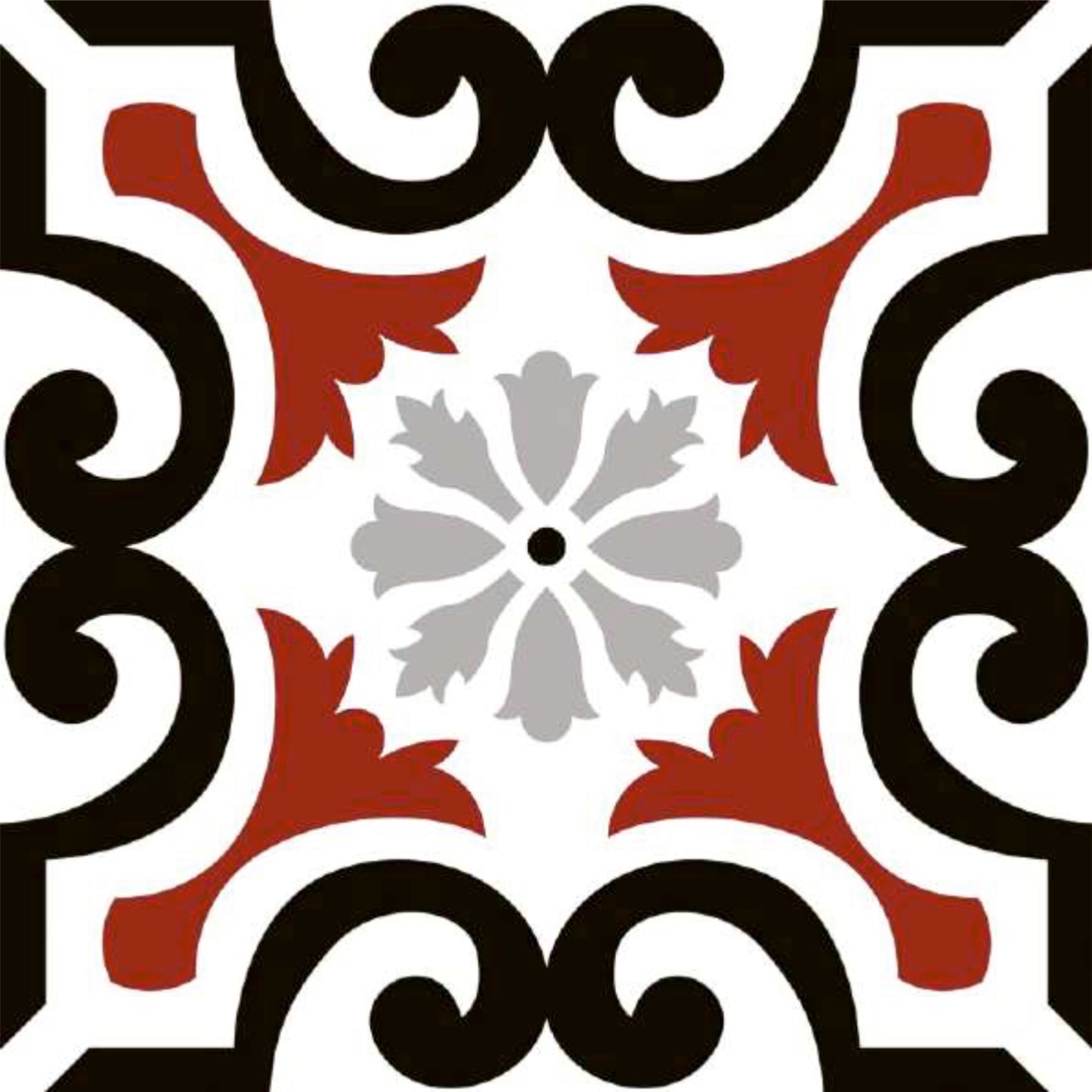 Vintage Red & Black Ornamental Tile Sticker