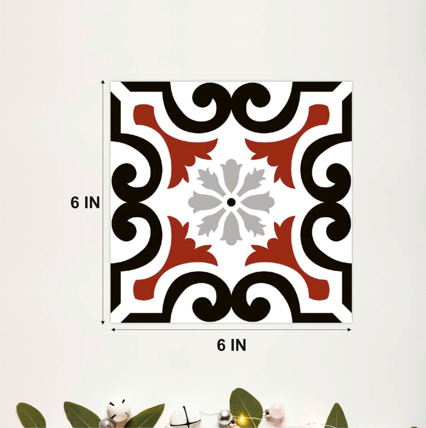 Vintage Red & Black Ornamental Tile Sticker