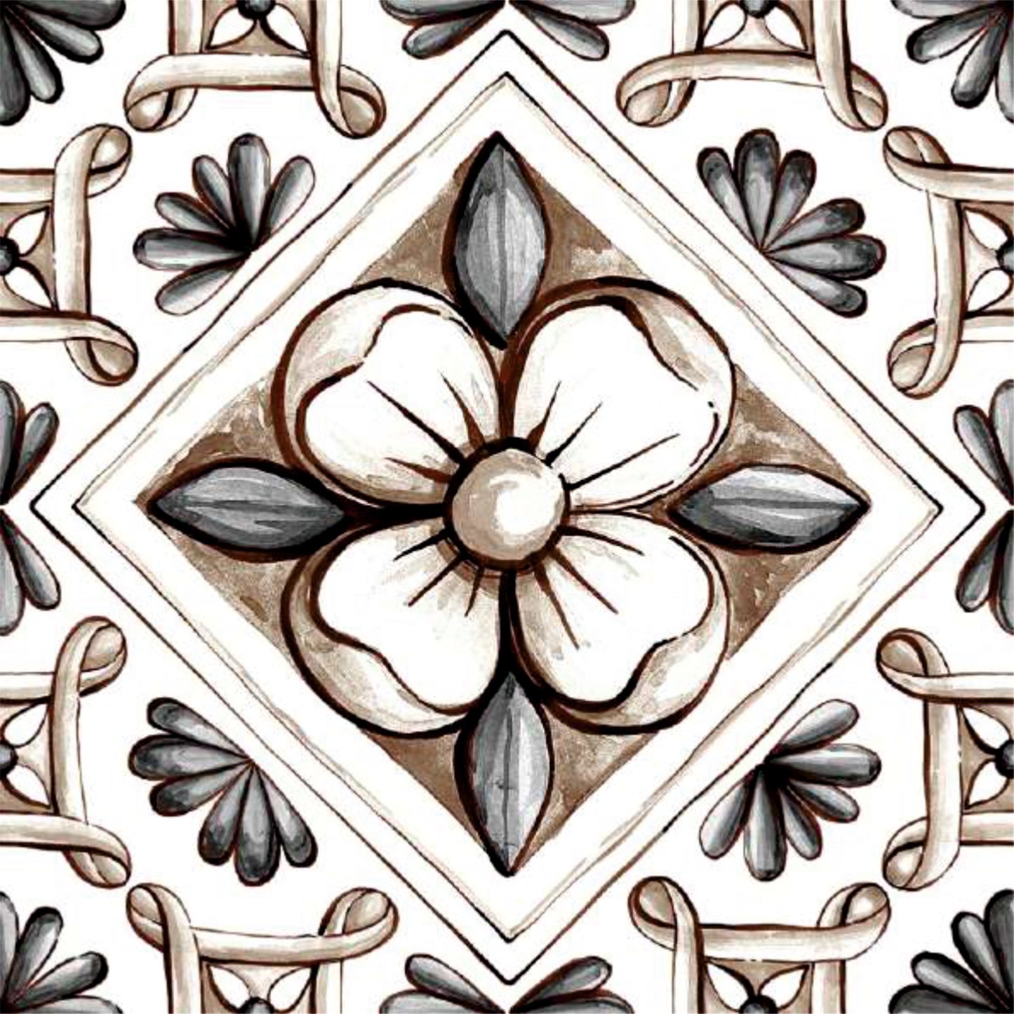 Vintage Floral Diamond Tile Sticker