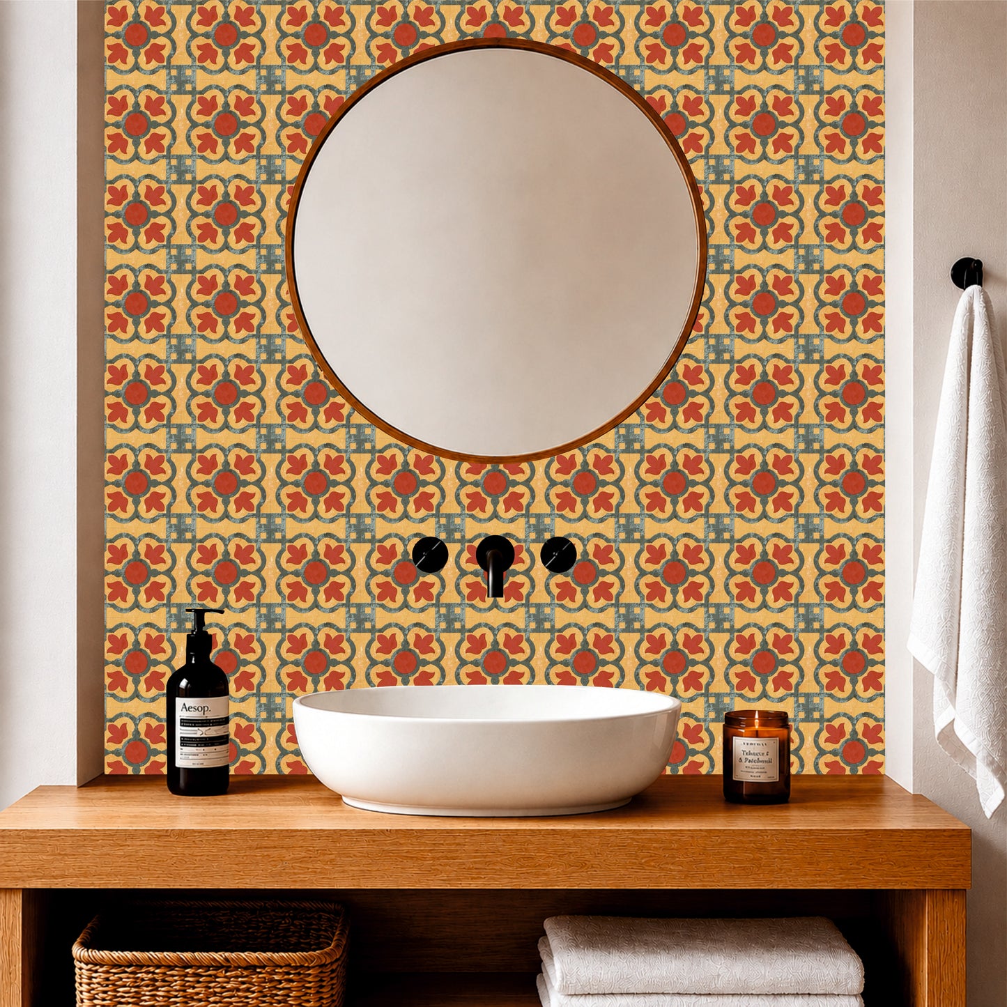 Vintage Mustard Floral Tile Sticker